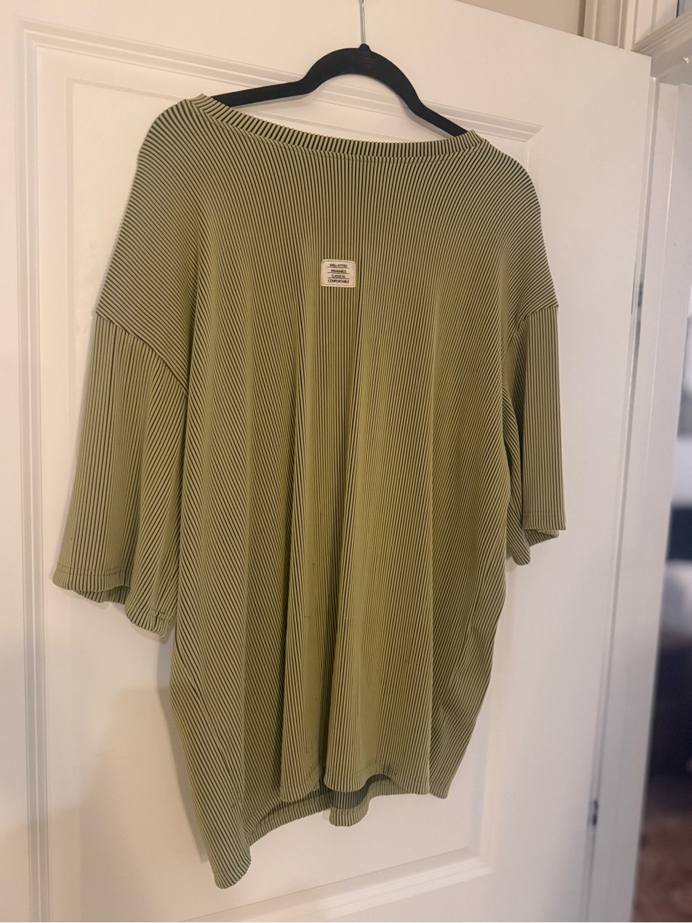 Oversized Ribbed Short Sleeve Top in Olive Green